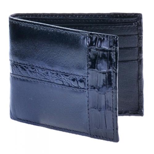 Los Altos Black Genuine Leather w/ Crocodile Card Holder Wallet CA20205