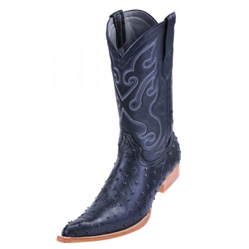 Los Altos Black All-Over Ostrich Print 6X Toe Cowboy Boots 3960305