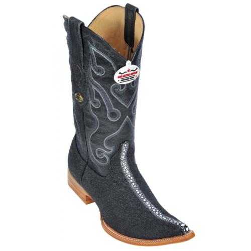 Los Altos Black All-Over Stingray Row Stone Print  3X Toe Cowboy Boots 3951105