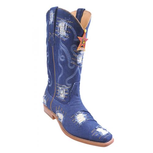 Los Altos Blue Jean Denim With Patches Square Toe Cowboy Boots 714414