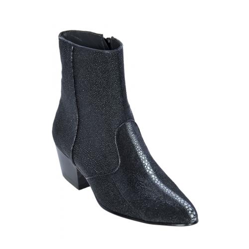 Los Altos Black All-Over Genuine Stingray Rowstone Medium Round Toe Ankle Boots  631105