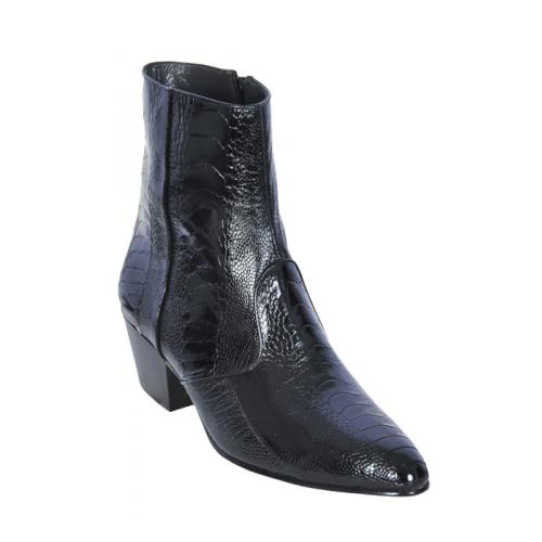 Los Altos Black Genuine All-Over Ostrich Leg Medium Round Toe Ankle Boots  630505