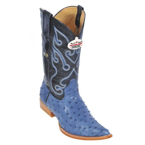 Los Altos Blue Jean All-Over Ostrich Print 3X Toe Cowboy Boots  3950314
