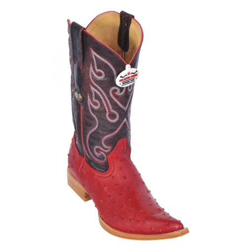 Los Altos Red All-Over Ostrich Print 3X Toe Cowboy Boots 3950312
