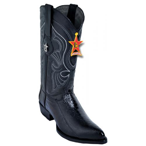 Los Altos Black Genuine All-Over Ostrich Leg Medium R-Toe Cowboy Boots 600505