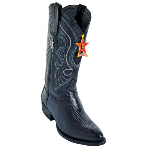 Los Altos Black Genuine All-Over Lizard Skin Medium R-Toe Cowboy Boots 600605