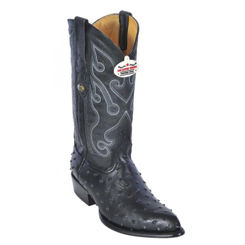 Los Altos Black All-Over Ostrich  J - Toe Print Cowboy Boots 3992305
