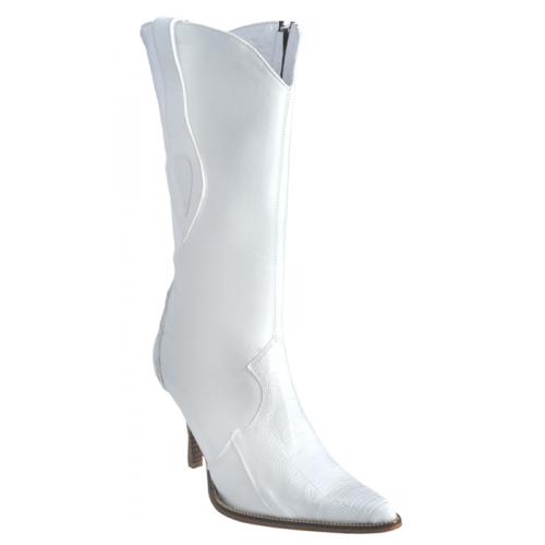 Los Altos Ladies White Genuine Ostrich Leg High Top Boots With Zipper 370528