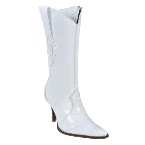 Los Altos Ladies White  Genuine Eel High Top Boots With Zipper 370828