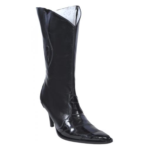 Los Altos Ladies Black Genuine Eel High Top Boots With Zipper 370805