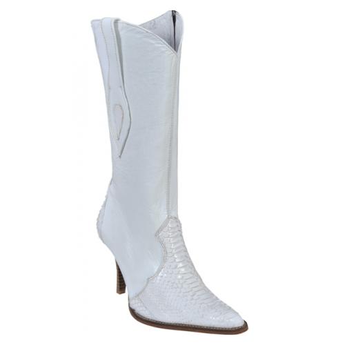Los Altos Ladies White Genuine Python Snake Skin High Top  Boots With Zipper 375728
