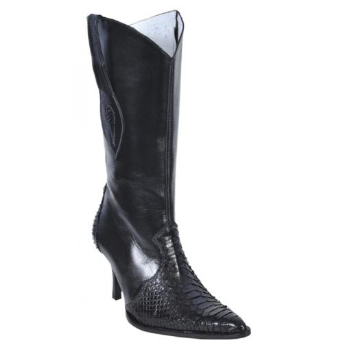 Los Altos Ladies Black Genuine Python Snake Skin High Top  Boots With Zipper 375705