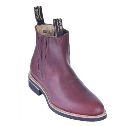 Los Altos Men's Burgundy Genuine Charro Leather Work Short Boots w/ Rubber Sole 64C4606