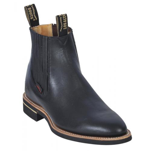 Los Altos Men's Black Genuine Charro Leather Work Short Boots w/ Rubber Sole 64C4605