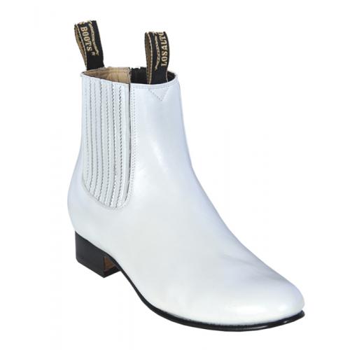 Los Altos Men's White Genuine Charro Leather Work Short Boots w/ Rubber Sole  615128