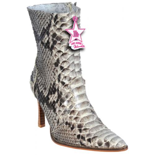 Los Altos Ladies Natural Genuine All-Over Python Ankle  Boots With Zipper 368849