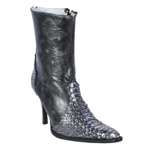 Los Altos Ladies Silver Genuine Python Snake Skin Short Top Boots With Zipper 365736