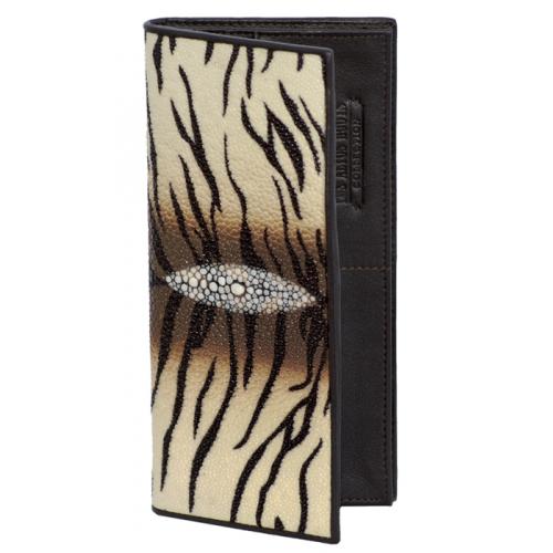 Los Altos Tiger White Brown Genuine Stingray Single Stone Check Book Holder Wallet CB15573
