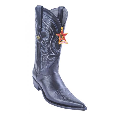 Los Altos Ladies Black Genuine Goat With Medallion 3X-Toe Cowgirl Boots 359205