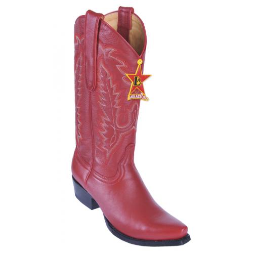 Los Altos Ladies Red Genuine Deer Snip Toe Cowgirl Boots 348312