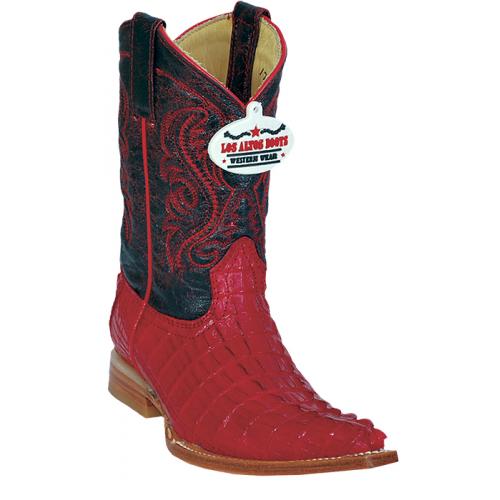 Los Altos Kid's Red Genuine Crocodile Tail 3X Toe Cowboy Boots 450112