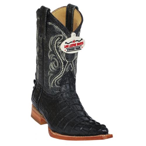 Los Altos Kid's Black Genuine Crocodile Tail 3X Toe Cowboy Boots 450105