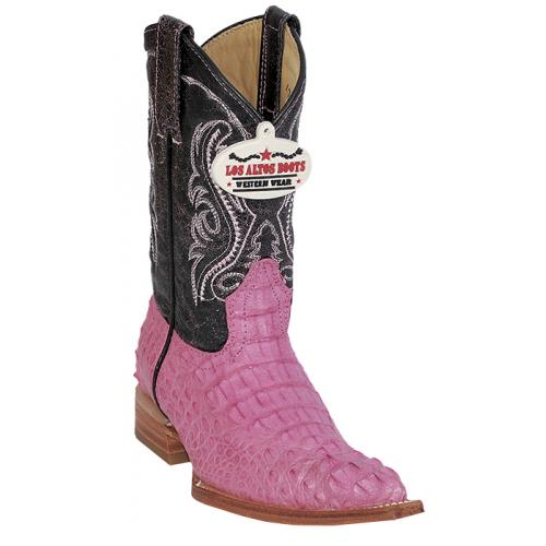 Los Altos Kid's Pink Genuine Hornback Crocodile 3X Toe Cowboy Boots 450225