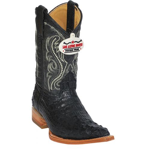 Los Altos Kid's Black Genuine Hornback Crocodile 3X Toe Cowboy Boots 450205