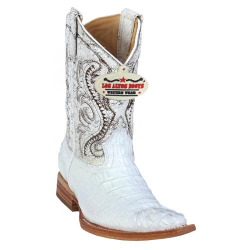 Los Altos Kid's White Genuine Hornback Crocodile 3X Toe Cowboy Boots 450228