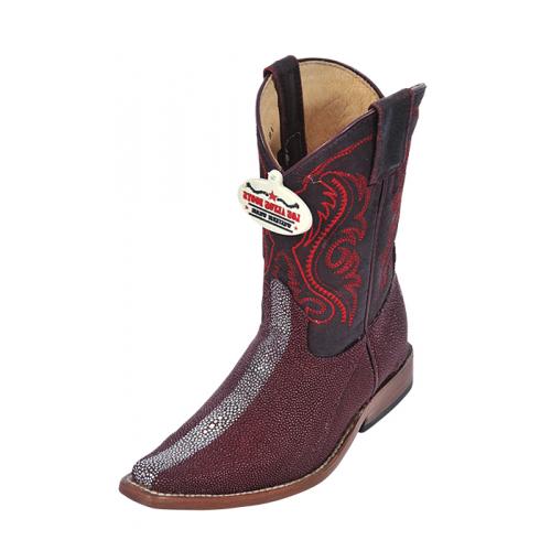 Los Altos Kid's Burgundy Genuine Stingray Rowstone Finish Square Toe Cowboy Boots 436006