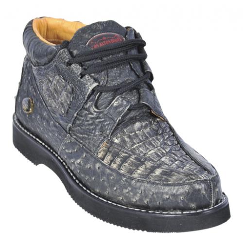 Los Altos Rustic Black Genuine Crocodile / Ostrich Casual Shoes ZA050281
