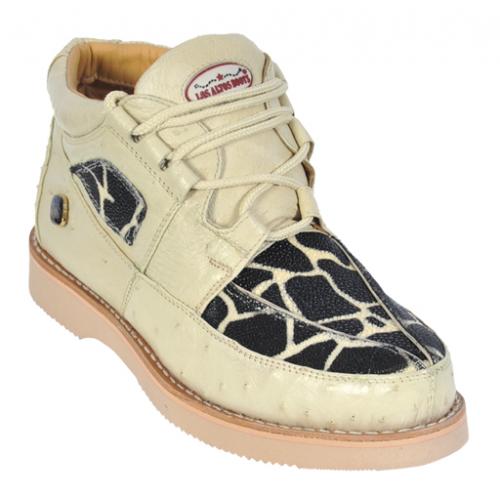 Los Altos Black/White Genuine Stingray / Ostrich Casual Shoes ZA055655
