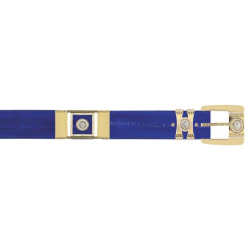 Los Altos Electrical Blue Genuine Eel With Rhinestone / Gold Plated Brackets Belt C190823
