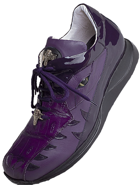 Mauri 8770 New Grape Genuine Baby Crocodile / Nappa / Patent Leather Sneakers With Silver Mauri Alligator Head And Eyes - Click Image to Close
