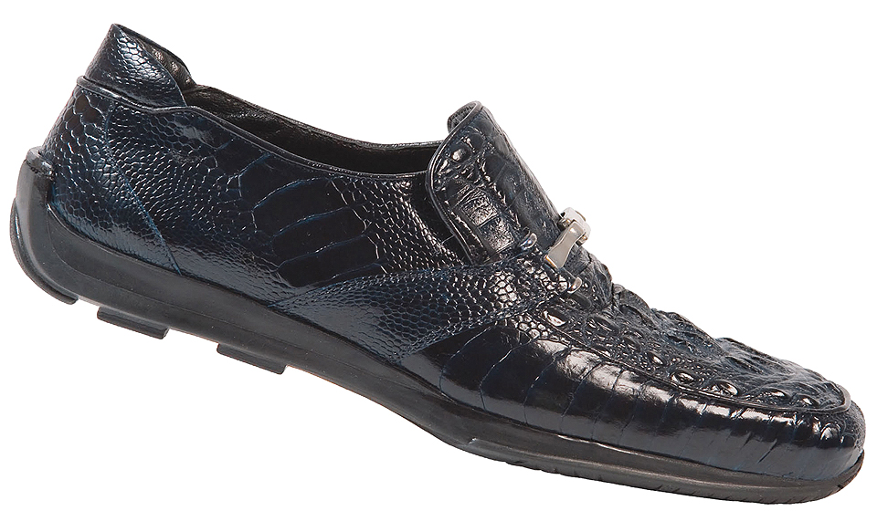 Mauri "Gateway" 9237 Wonder Blue Genuine Hornback Crocodile / Ostrich Leg Casual Shoes