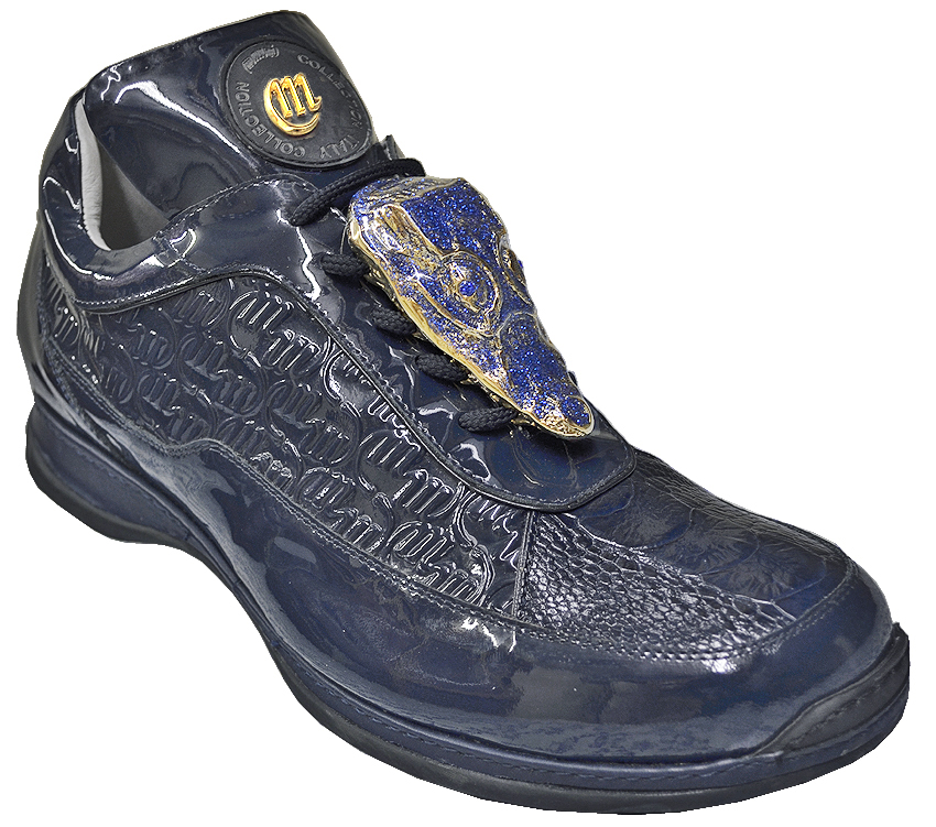 Mauri "Wonder" 8691 Navy Blue Genuine Ostrich / Patent Leather Sneakers.