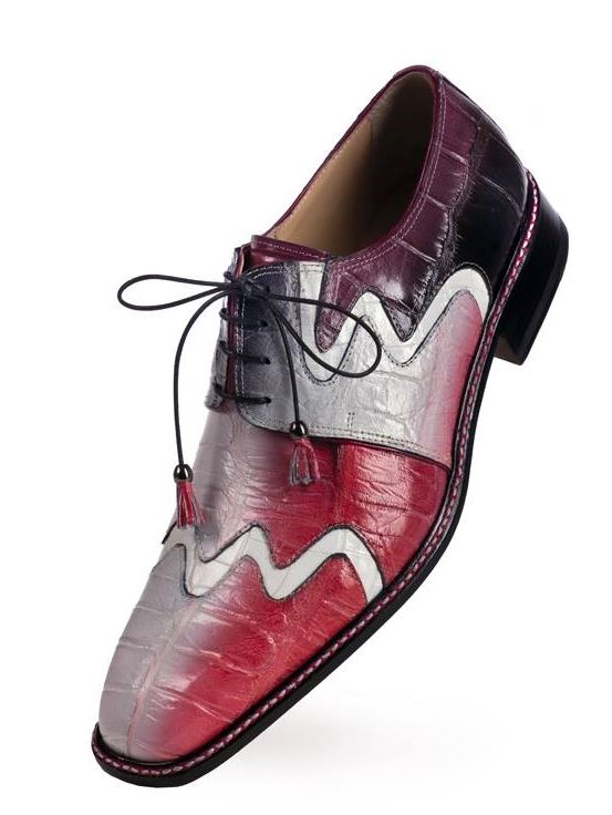 Mauri Black / Grey / Red Faded Genuine Alligator Oxford Shoes.
