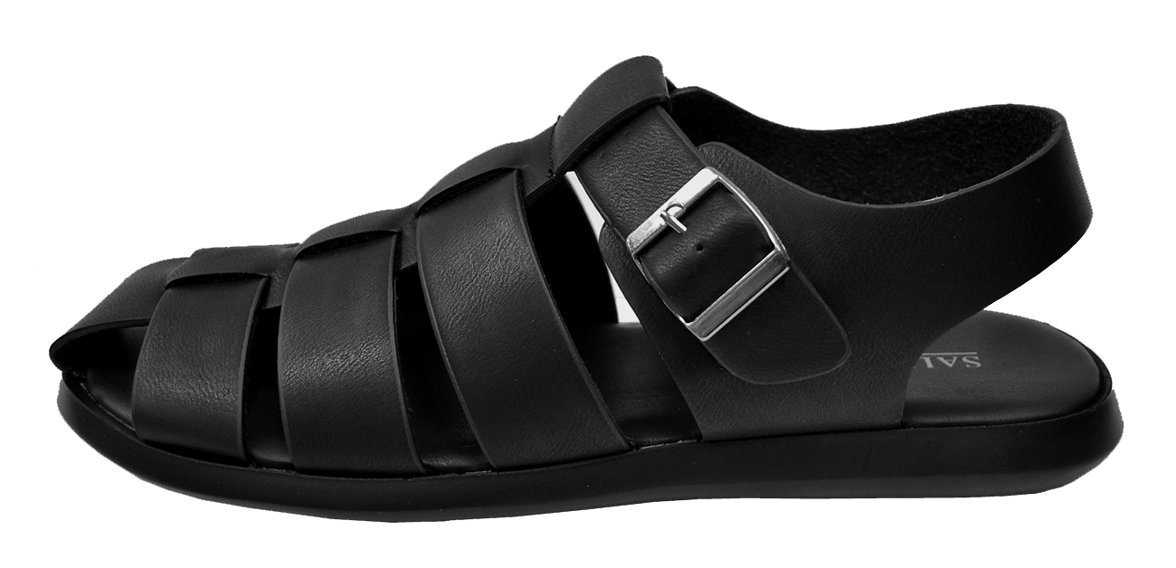 Salvanni Black Vegan Leather Closed Toe Monk Strap Fisherman Sandals ...
