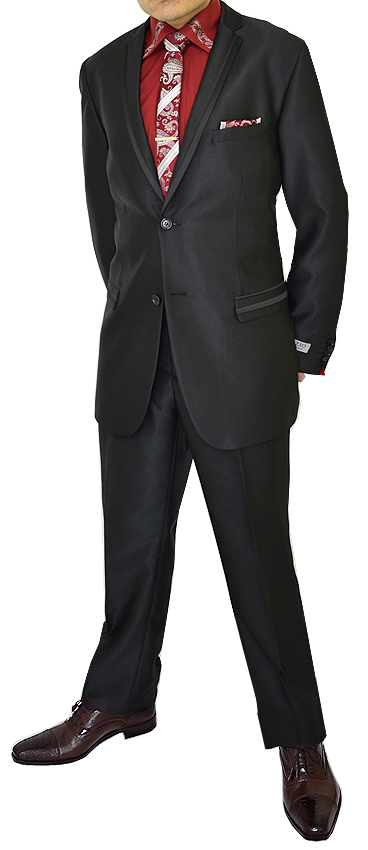 Tazio Textured Black With Satin Black Trimming Modern Fit Suit M141S-1