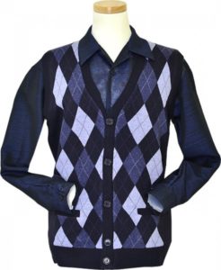 Pronti Navy / Sky Blue / Sapphire Diamond Design V-Neck Cardigan Sweater