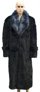 Winter Fur Black Full Skin Mink Full Length Coat With Silver Fox Collar