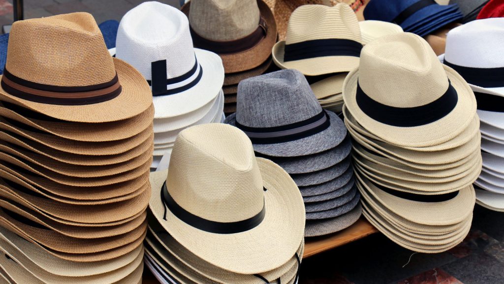 picture of fedora hats on a shop