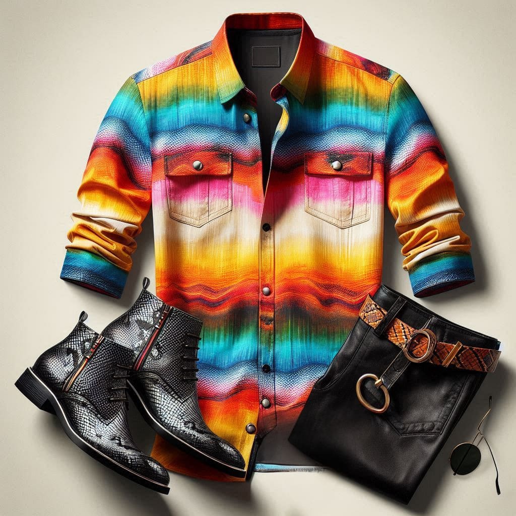 Snakeskin boot with colored shirt