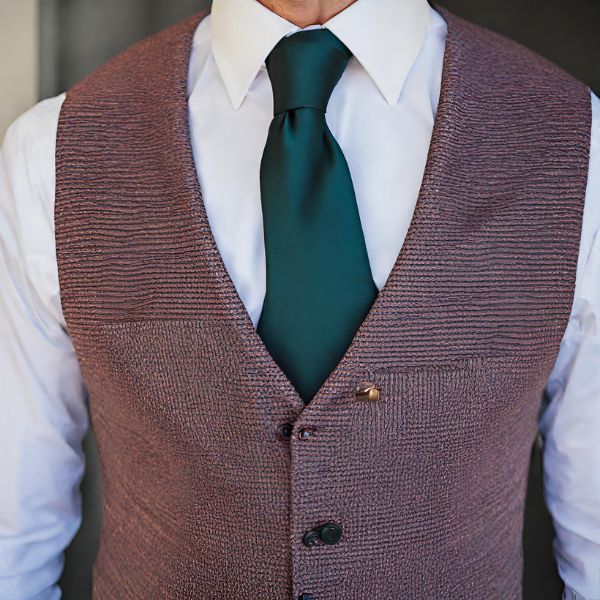 colored vest worn over a white designer shirt