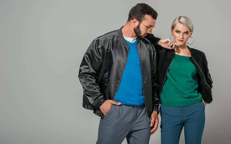 couple on satin bomber jacket