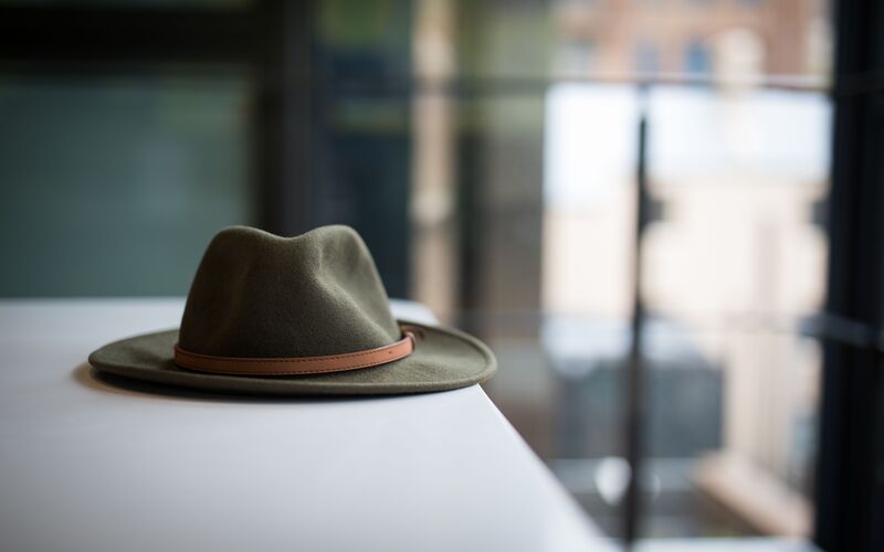 drying a fedora hat on a flat surface