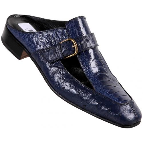 Mauri Iris Blue Genuine Ostrich Half Shoes